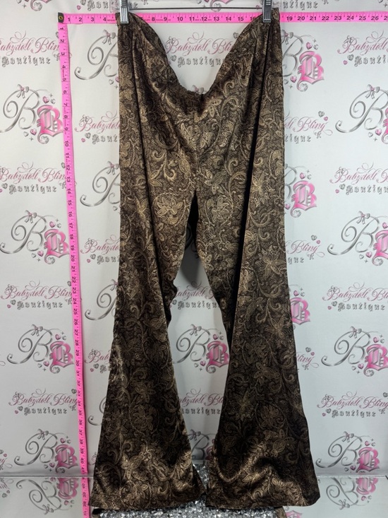 Reitmans Pants - Reitmans pants flare leg flowy gold shiny Brown Paisley-Print Wide Leg Pants